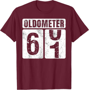 Oldometer 61 Shirt Vintage Funny 61st Birthday Gift T-Shirt - T-Shirt | Maroon