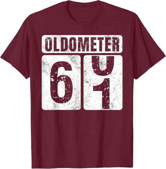 Oldometer 61 Shirt Vintage Funny 61st Birthday Gift T-Shirt - T-Shirt | Maroon