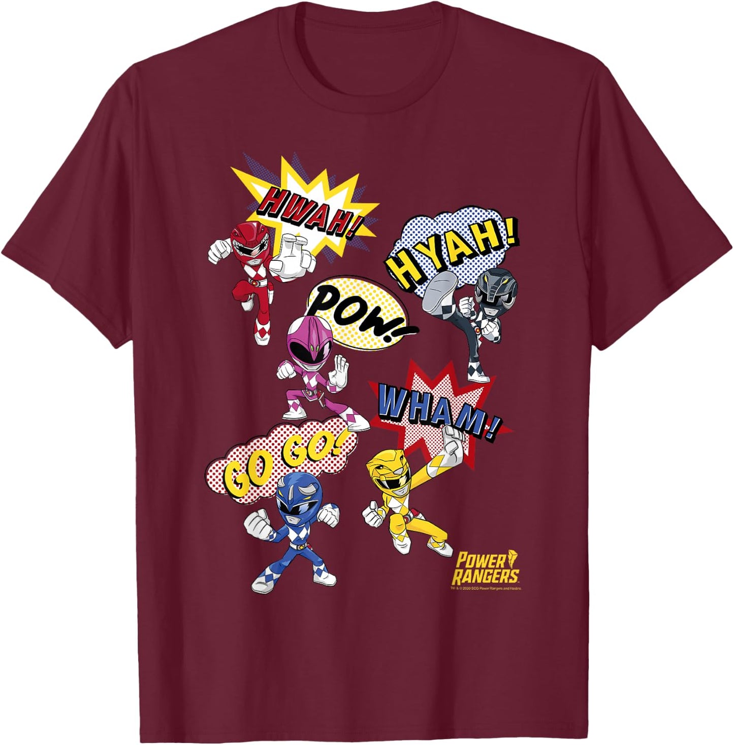 Power Rangers Mini Comic Style Action Shot Icons T-Shirt - T-Shirt | Maroon