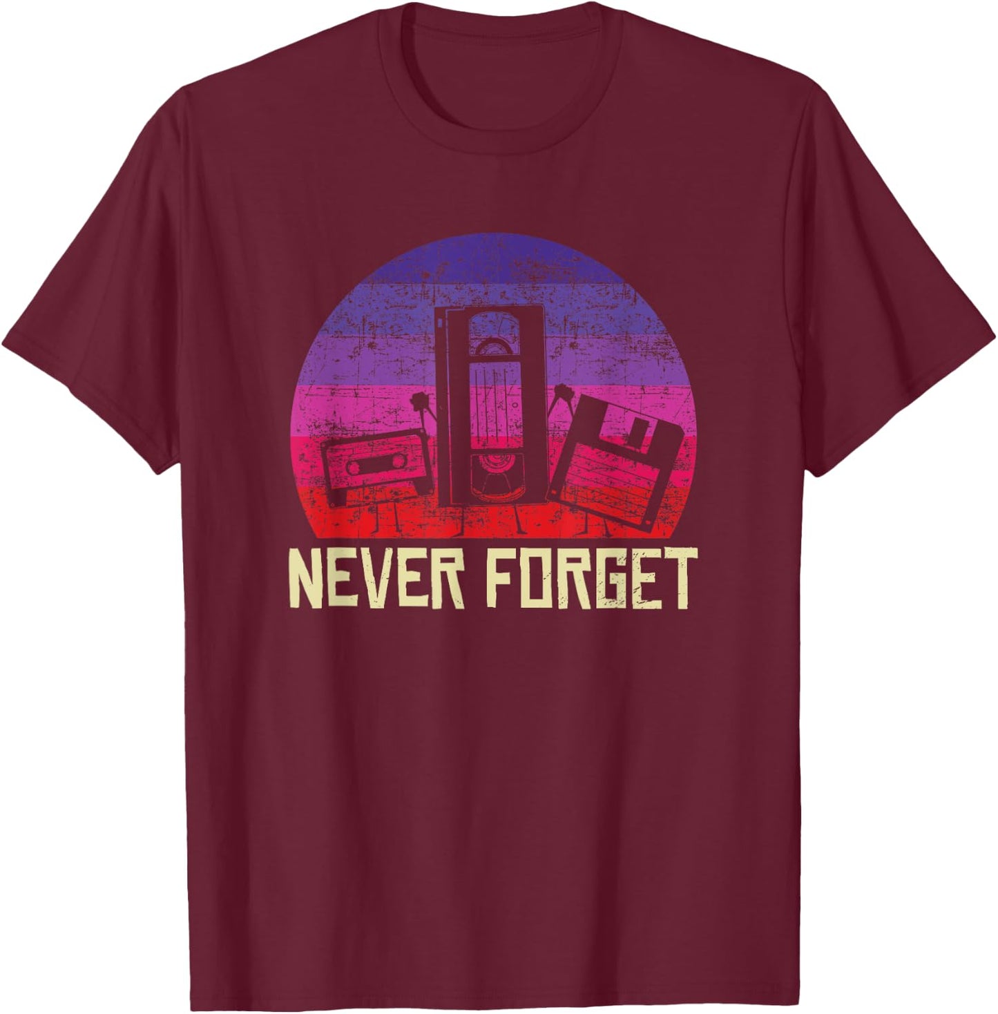 Never Forget Vintage Cassette Floppy Disk VHS Tape retro T-Shirt - T-Shirt | Maroon