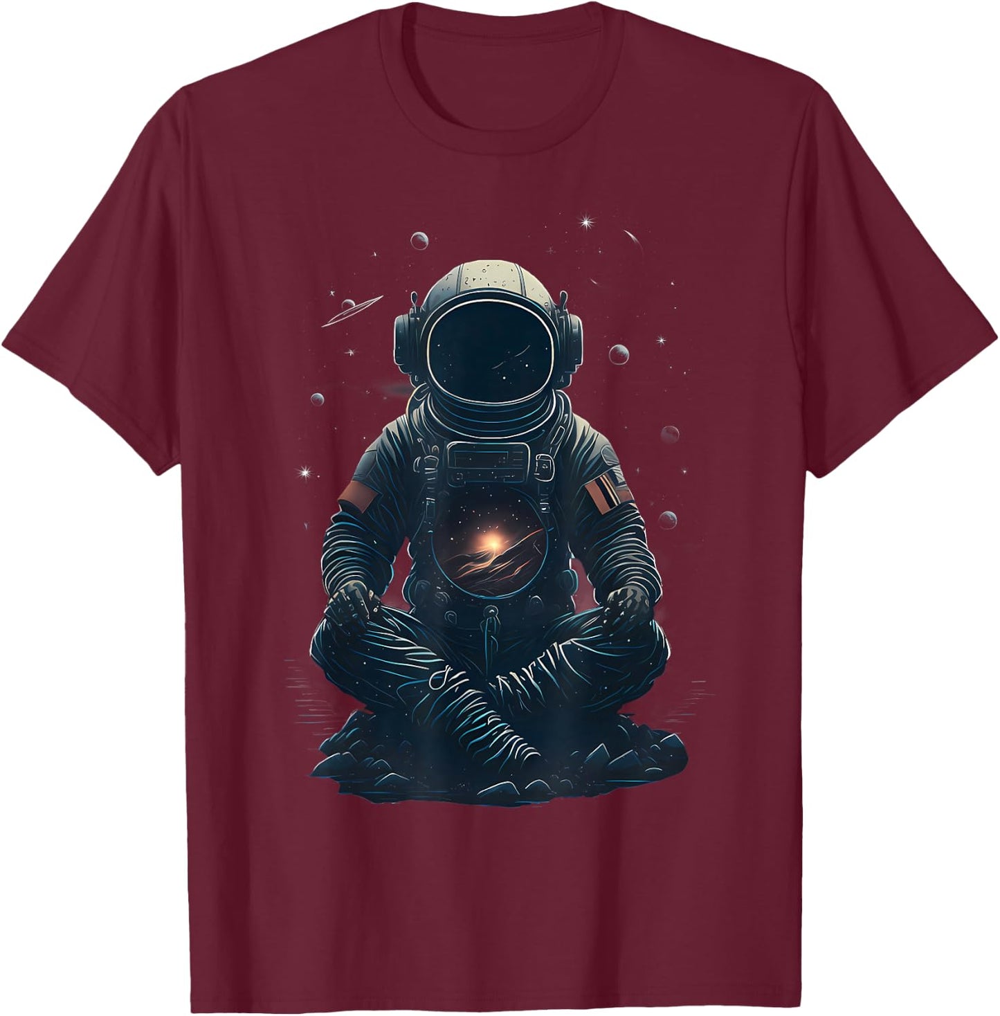 Galaxy Meditating Astronaut Graphic T-Shirt - T-Shirt | Maroon
