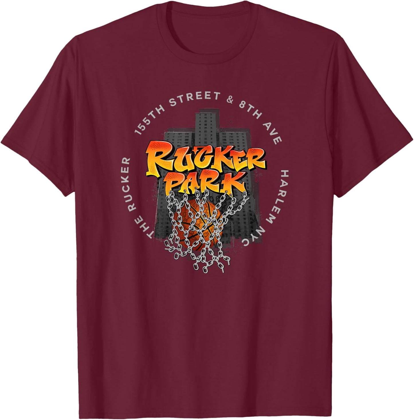 Hooper Culture - Basketball Street Style Rucker Park , Men's Black Small Classic Fit Short Sleeve T-Shirt - T-Shirt | Maroon