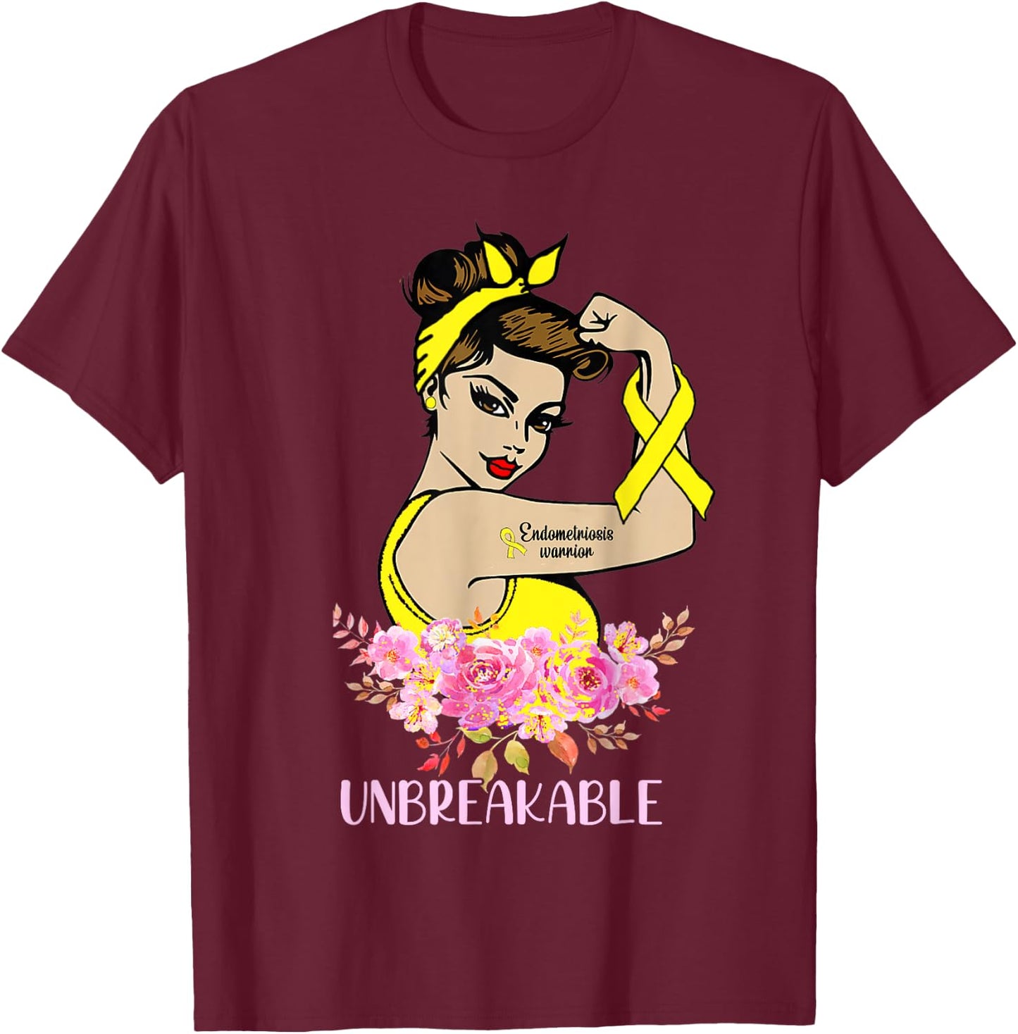 Endometriosis Warrior Unbreakable Arm Tattoo Strong Woman T-Shirt - T-Shirt | Maroon