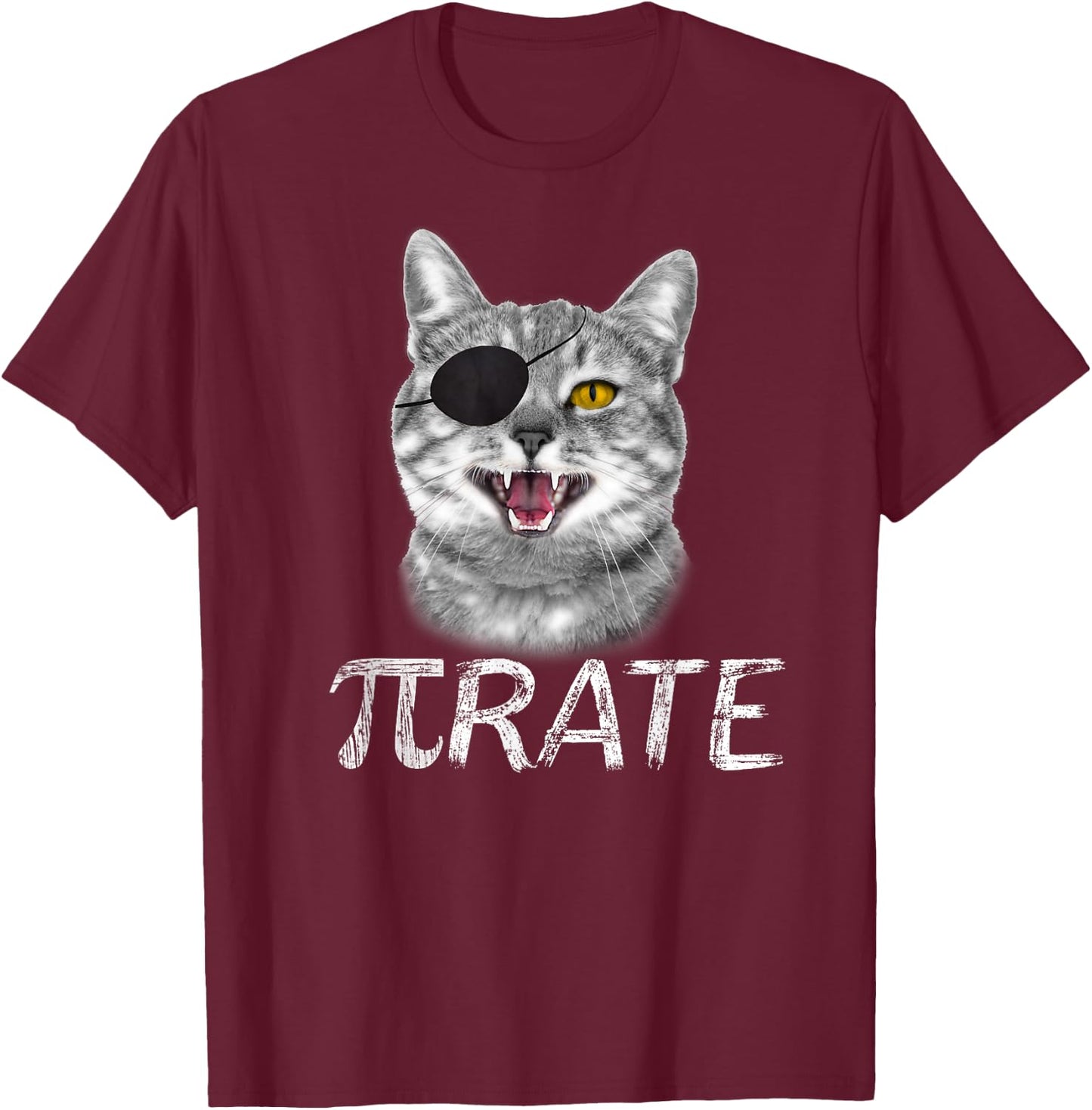 Funny Pi Day Math Science Cat Pirate T-Shirt - T-Shirt | Maroon
