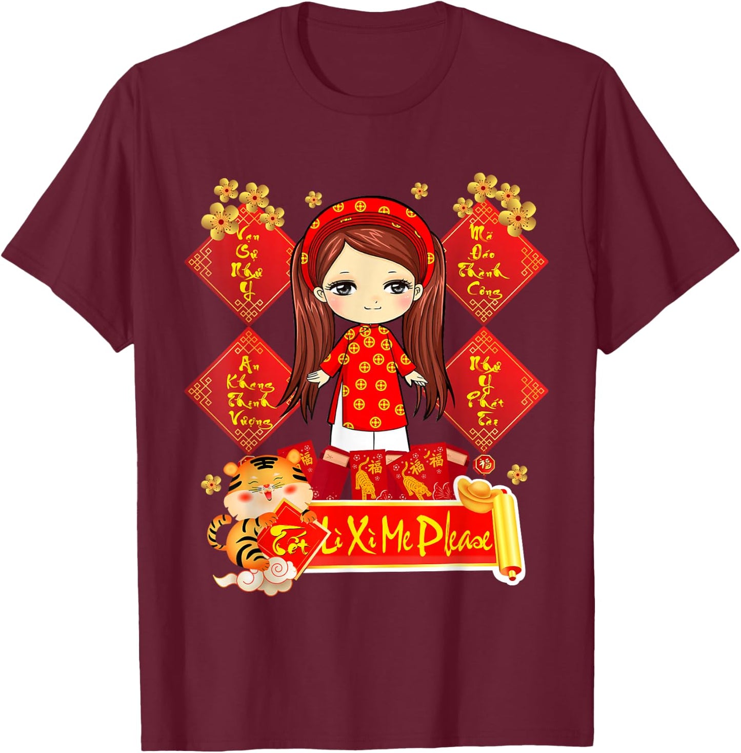 Chuc Mung Nam Moi 2026 Girl Vietnamese Lunar New Year 2026 T-Shirt - T-Shirt | Maroon
