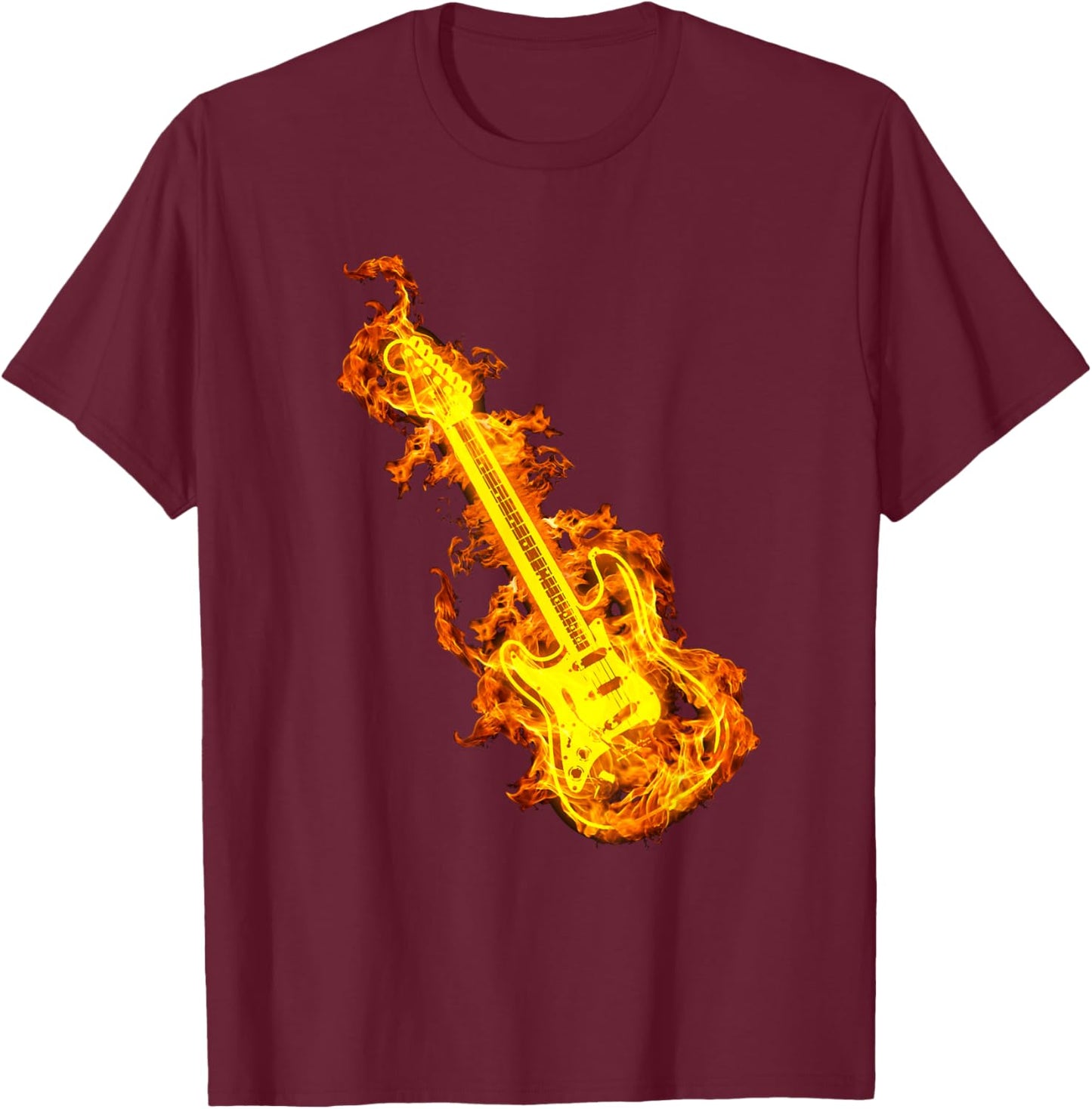 Electric Guitar In Flames Gift Rock Guitar Lovers T-Shirt - T-Shirt | Maroon