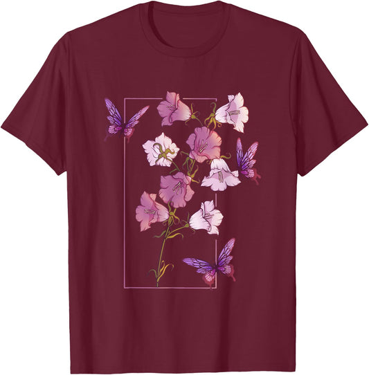 Floral Flower Bellflower Campanula Butterflies Wildflower T-Shirt - T-Shirt | Maroon