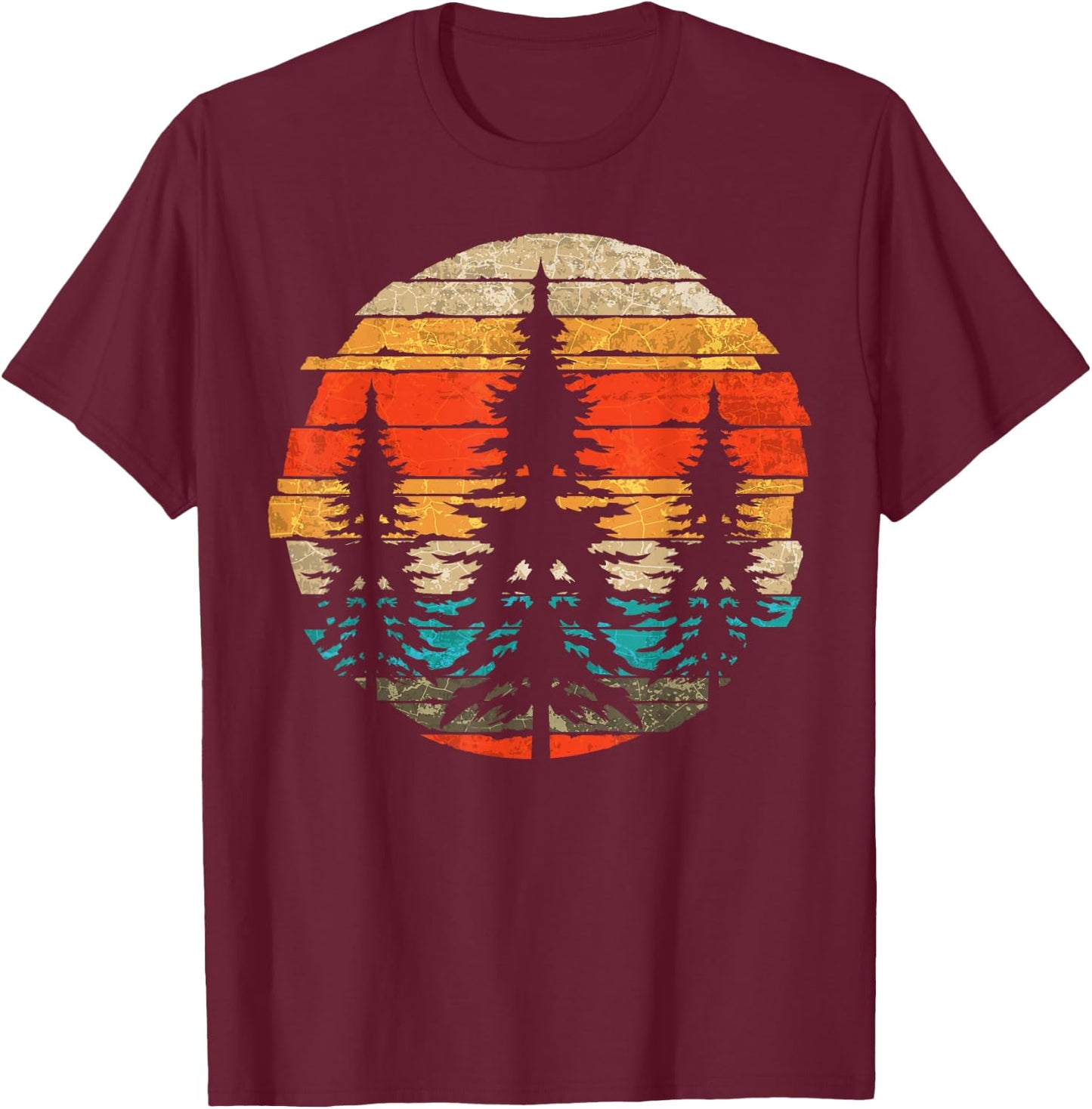 Retro Outdoor Trees Wildlife Nature Forest T-Shirt - T-Shirt | Maroon