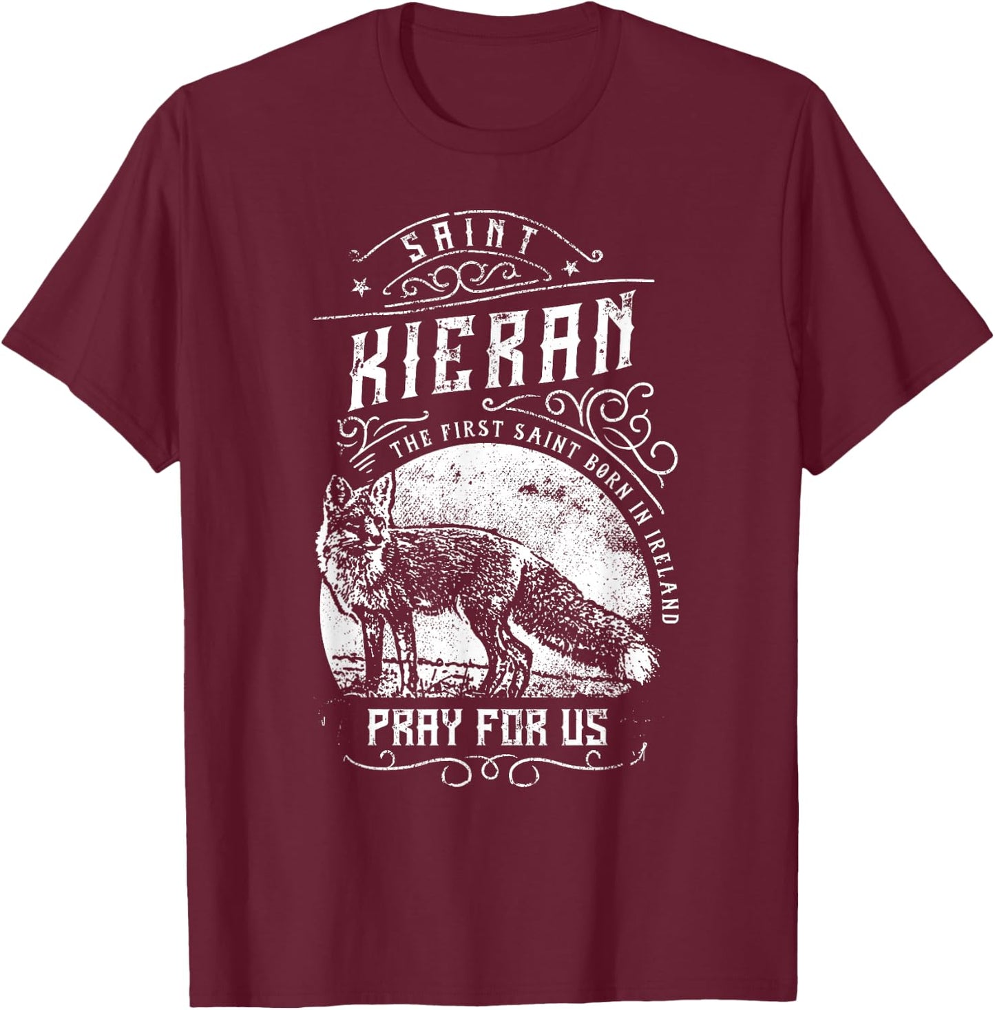 Saint Kieran Fox Catholic Irish Saints T-Shirt - T-Shirt | Maroon