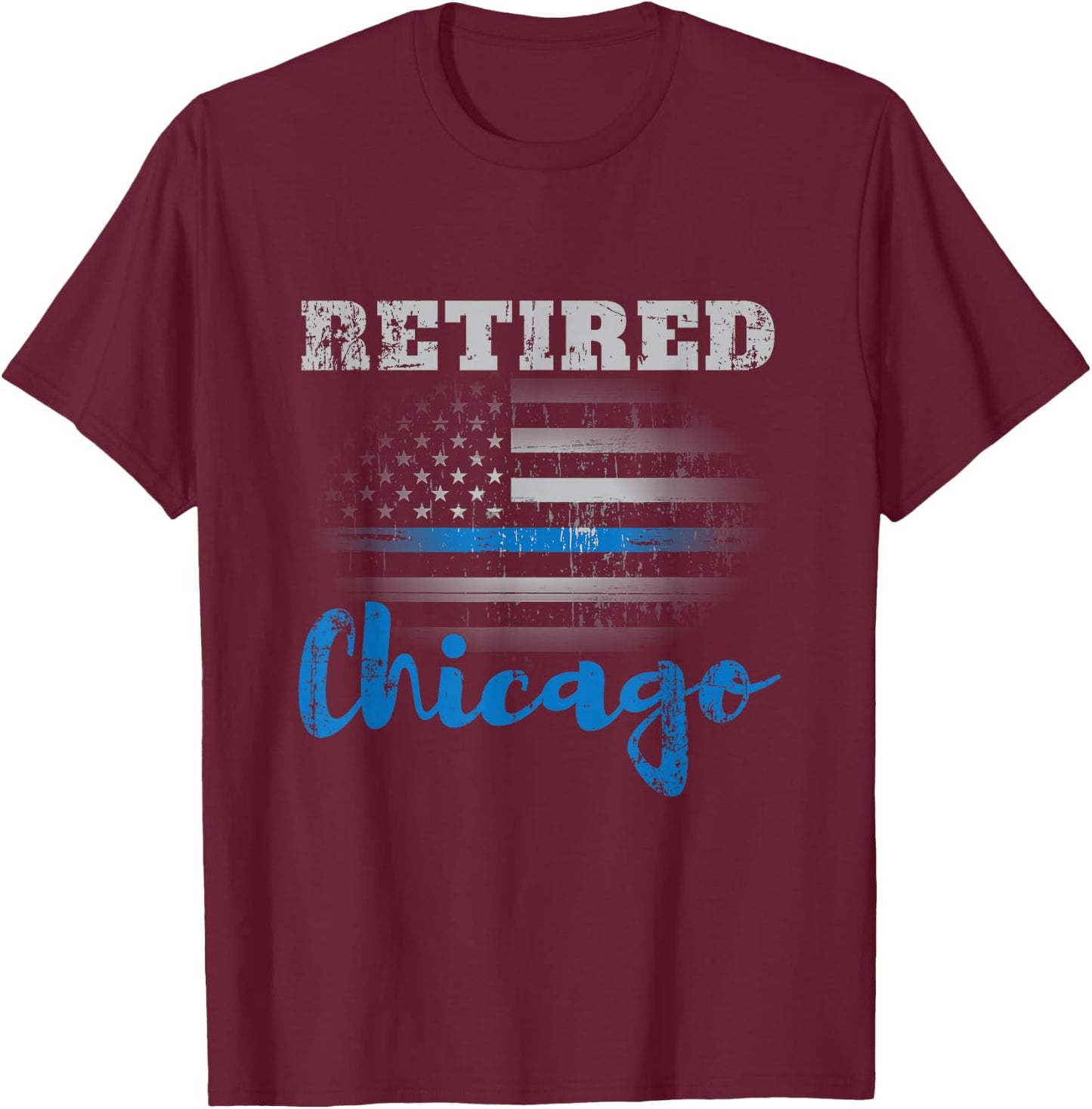 Retired Police Officer Chicago American Flag Design T-Shirt - T-Shirt | Maroon
