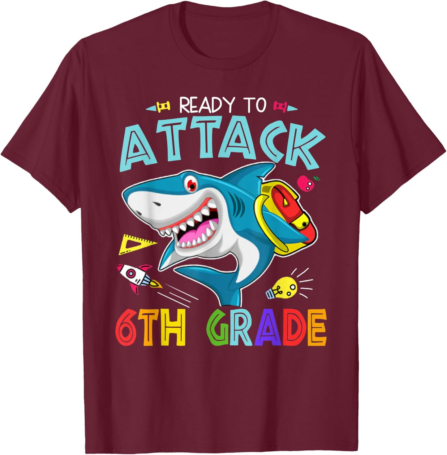Ready To Attack 6th Grade Boy Back To School Sea Animal T-Shirt - T-Shirt | Maroon