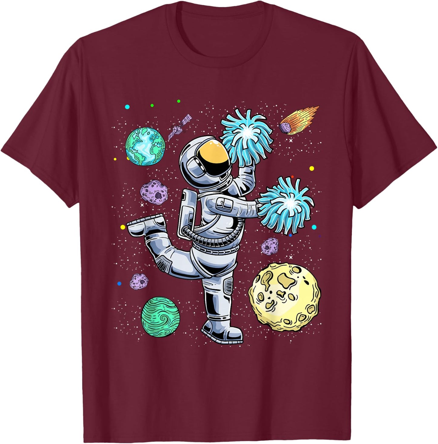 Cheerleading Astronaut Cheerleader Cheer Flyer Boys Girls T-Shirt - T-Shirt | Maroon