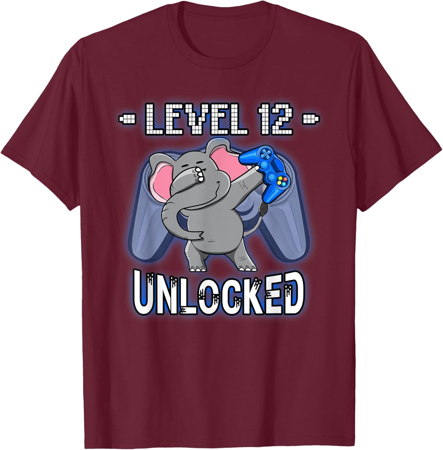 Level 12 Unlocked Funny Dabbing Elephant Gamer 12th Birthday T-Shirt - T-Shirt | Maroon