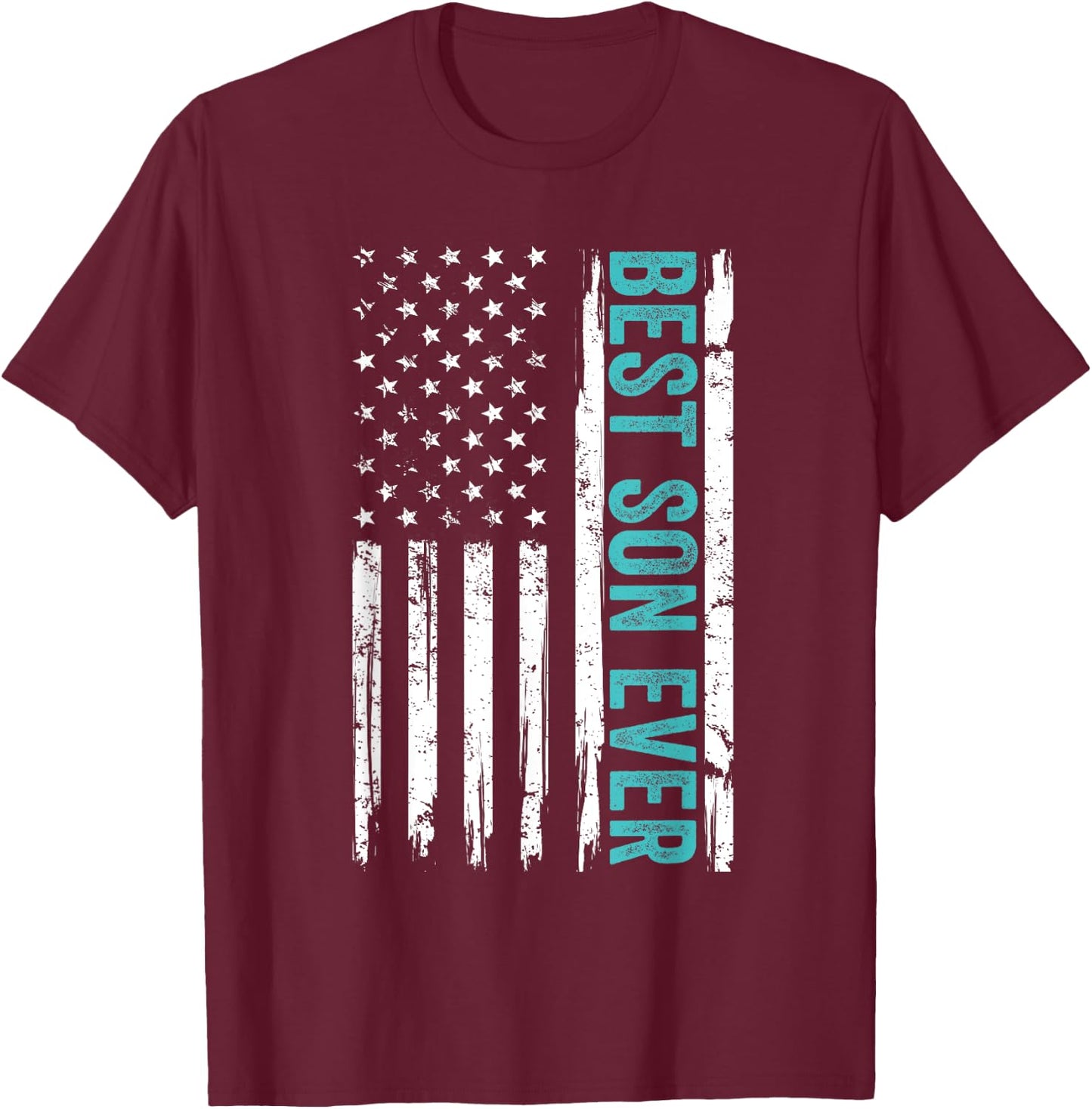 Best Son Ever Us American Flag Fathers Day From Mom Dad T-Shirt - T-Shirt | Maroon