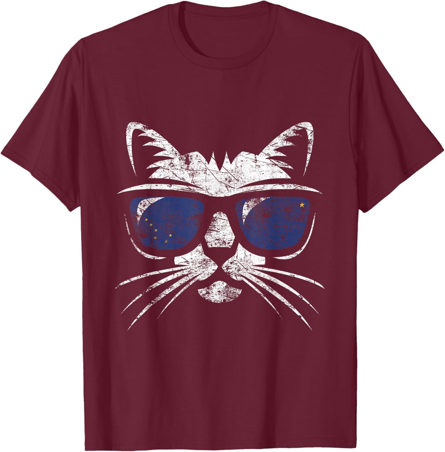 Funny Cat Vintage Alaska State Flag T-Shirt - T-Shirt | Maroon