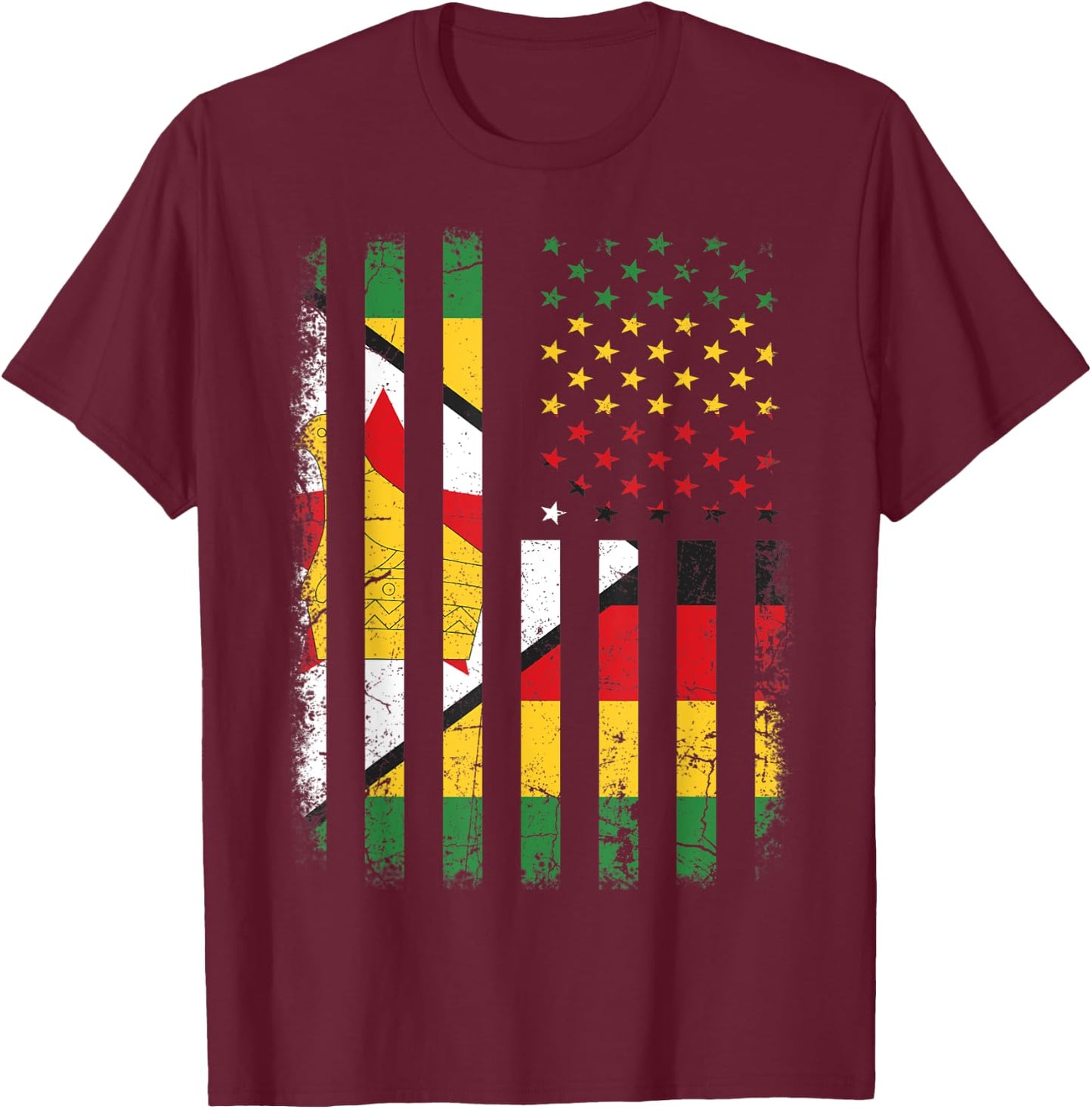 Zimbabwean American Flag Zimbabwean Roots Zimbabwe America Women Kids Men T-Shirt - T-Shirt | Maroon