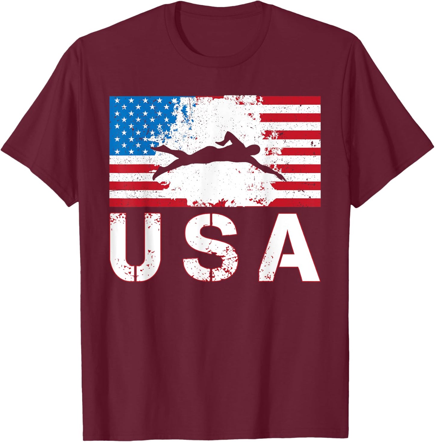 Swimming USA team American flag US swimmer men women kids T-Shirt - T-Shirt | Maroon