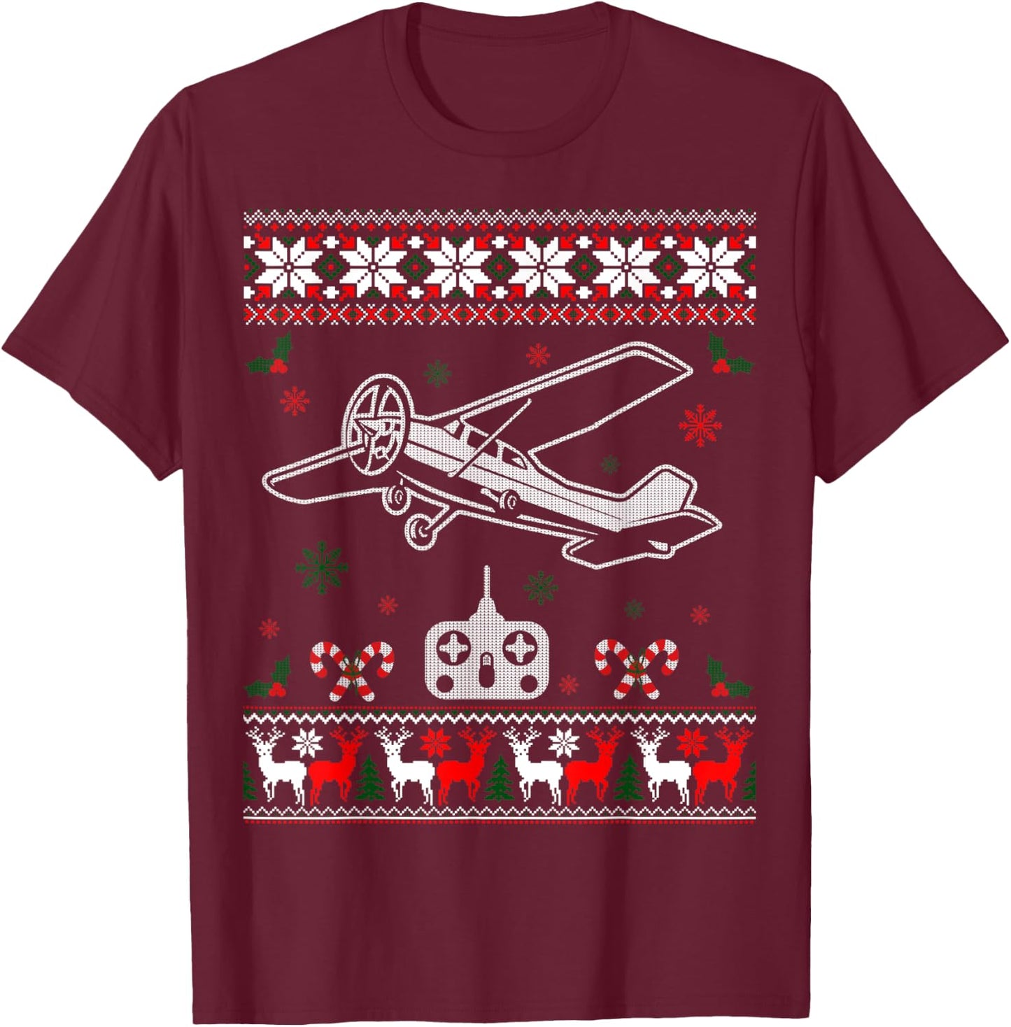 RC Plane Remote Control Plane Christmas Ugly Xmas Sweater T-Shirt - T-Shirt | Maroon