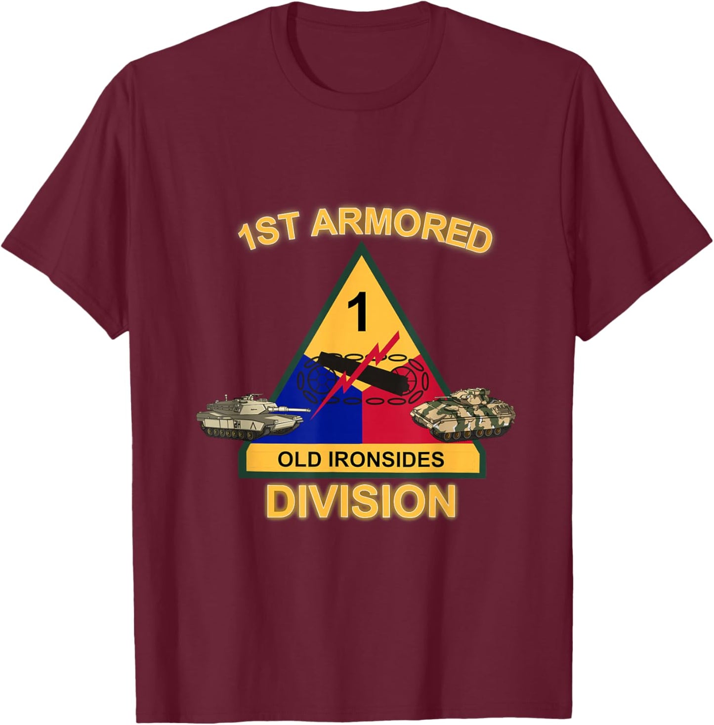 1st Armored Div - Old Ironsides design T-Shirt - T-Shirt | Maroon