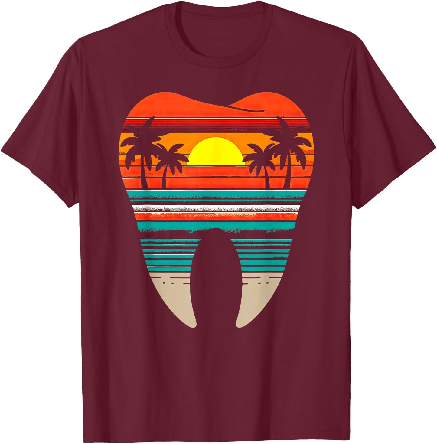 Summer Sunset Dentist Teeth Tropical Vacation Beach Vintage T-Shirt - T-Shirt | Maroon