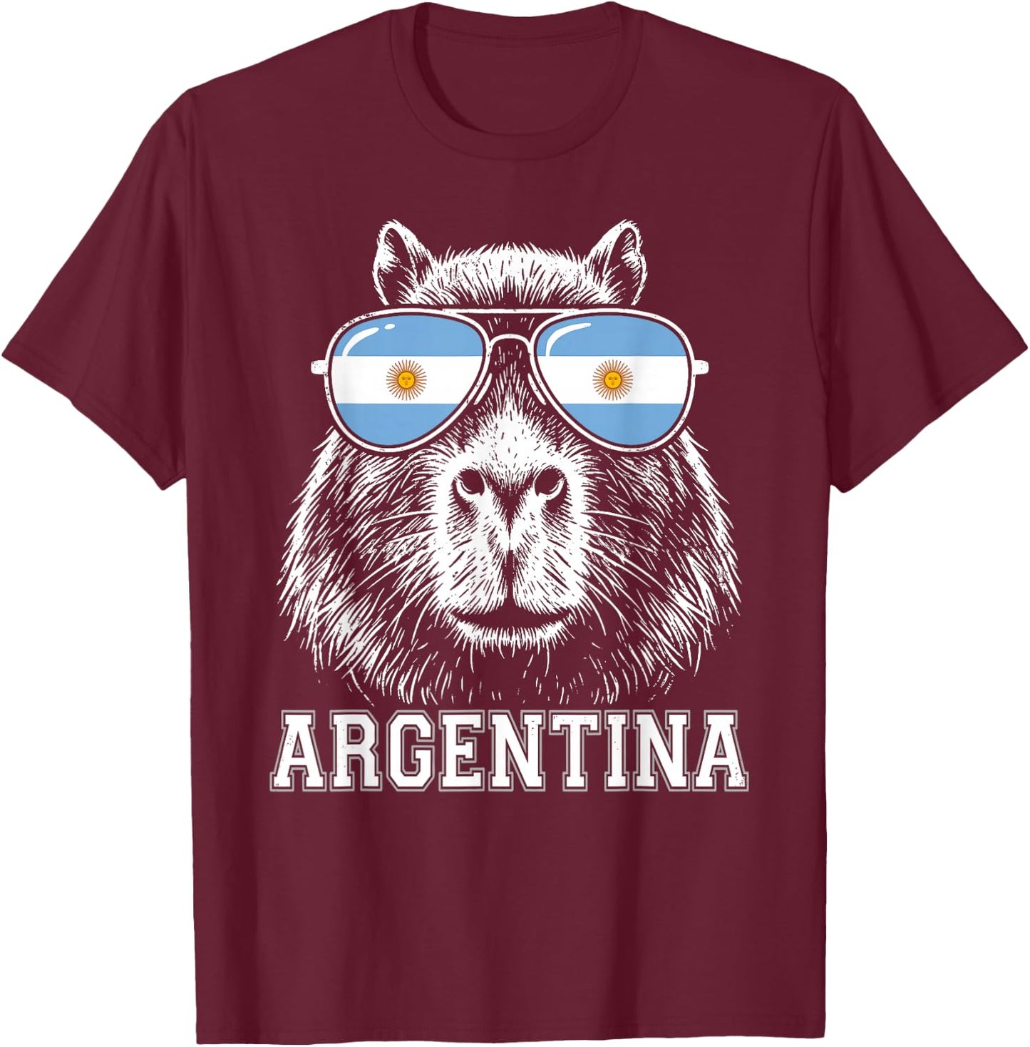 Argentinian Capybara Argentina Flag Sunglasses Argentine T-Shirt - T-Shirt | Maroon
