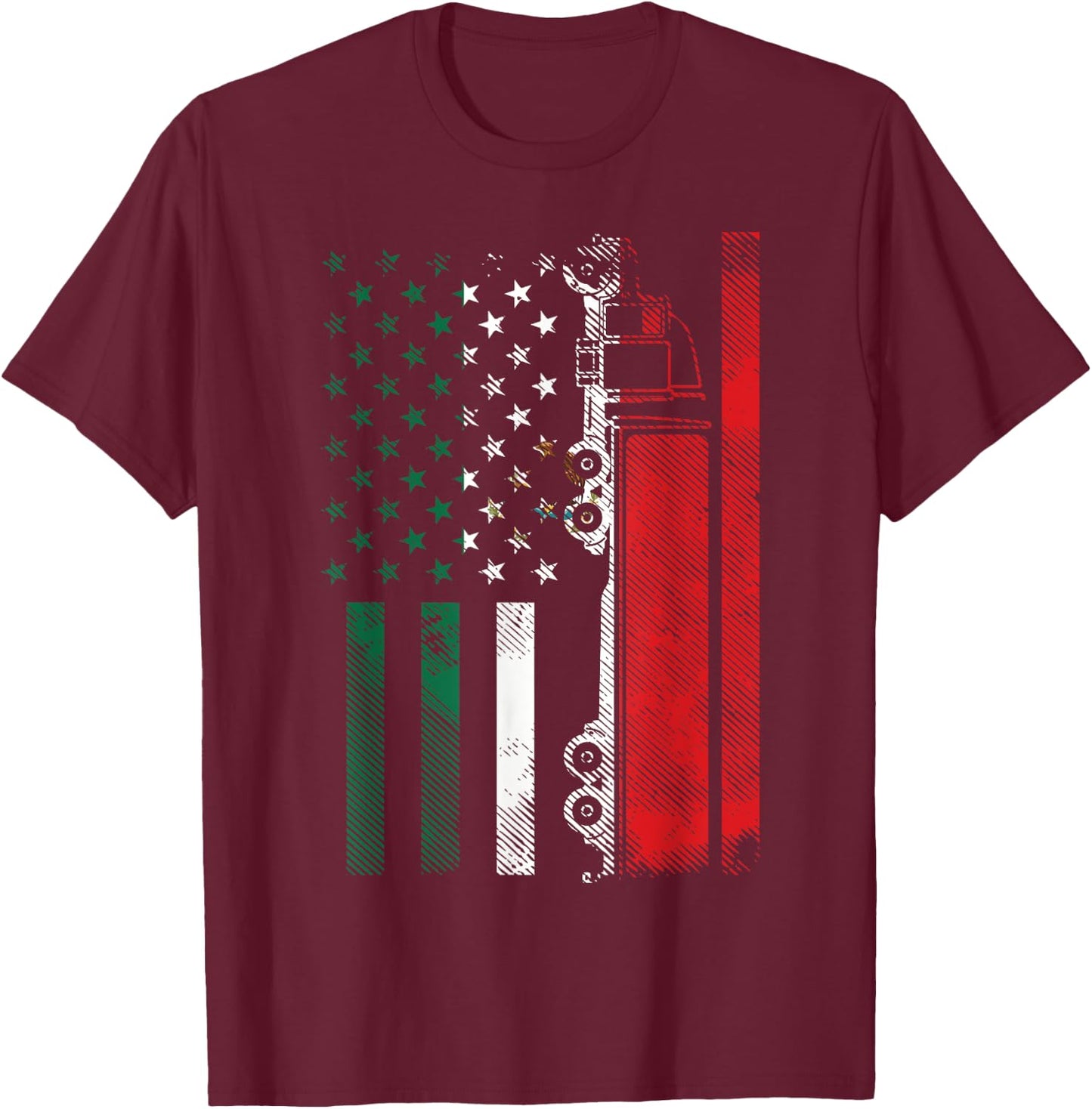 American Mexican Flag Semi Truck Cinco De Mayo Trucker Men T-Shirt - T-Shirt | Maroon