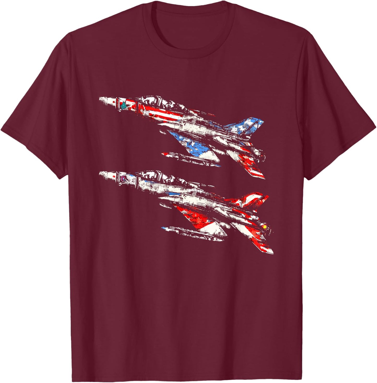 Jet Fighter Pilot American Flag - Patriotic USA 4th July T-Shirt - T-Shirt | Maroon