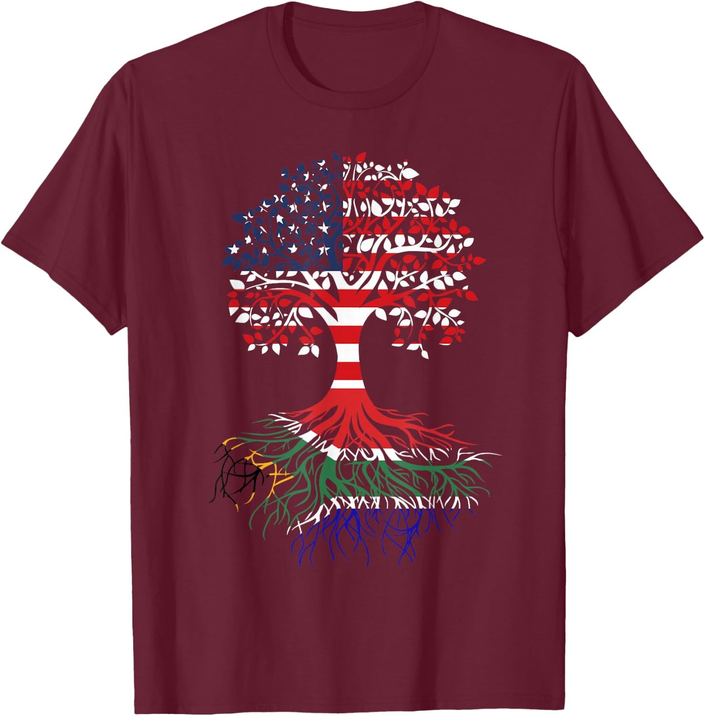 South African Roots American Grown Tree Flag T-Shirt - T-Shirt | Maroon