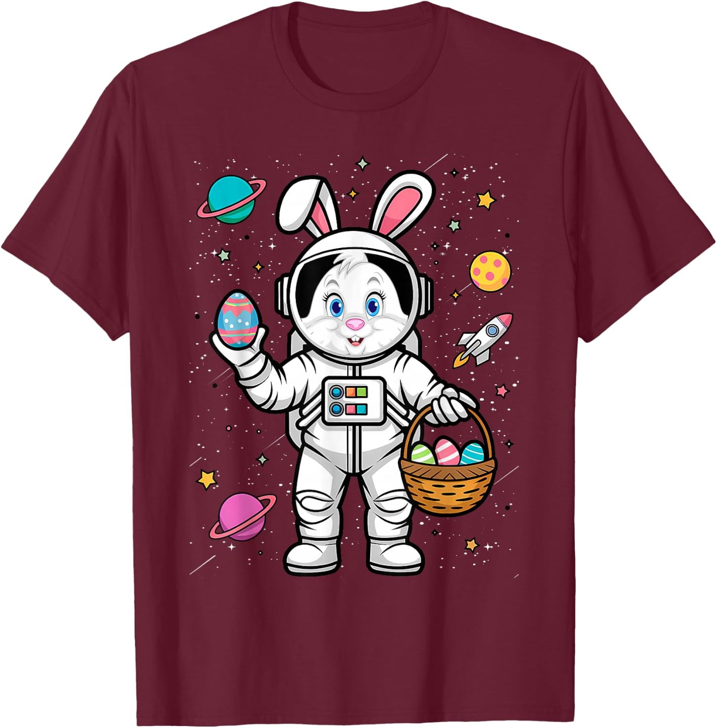 Happy Easter Day Bunny Egg astronaut Space Boys Girls T-Shirt - T-Shirt | Maroon