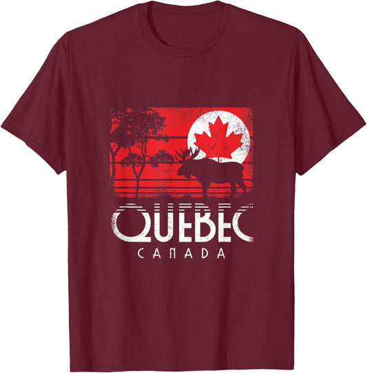 Quebec Canada Flag Canadian Maple Leaf Retro Canuck Québec T-Shirt - T-Shirt | Maroon
