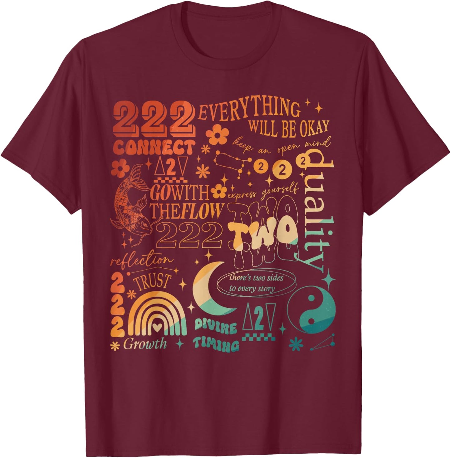 222 Numerology Spiritual Personal Number 222 Angel Number T-Shirt - T-Shirt | Maroon