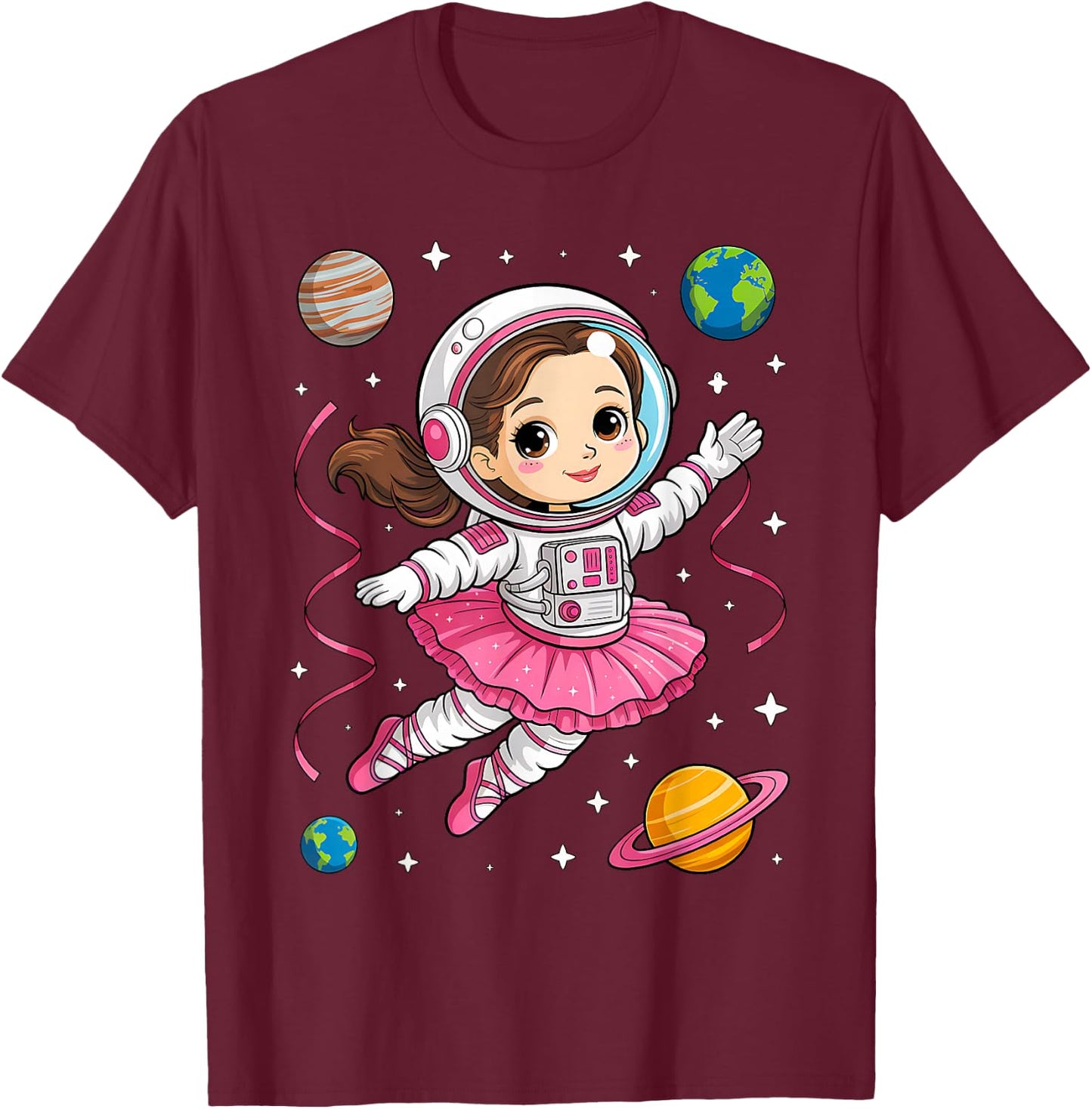 Ballerina Girl Space Astronaut T-Shirt - T-Shirt | Maroon