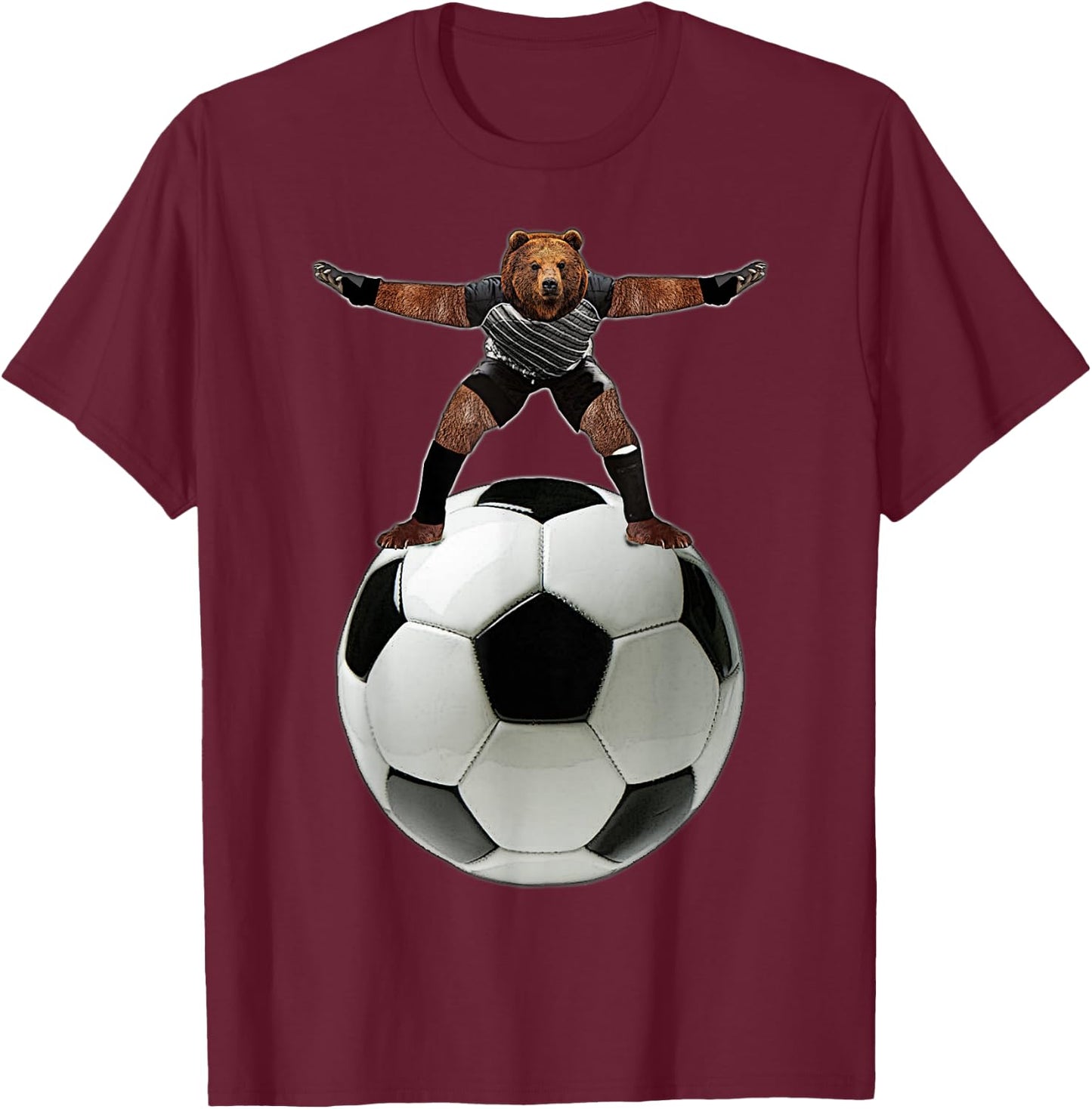 Bear Goalie On Soccer Ball - by Behrbones T-Shirt - T-Shirt | Maroon