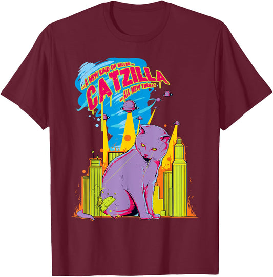 Vintage Catzilla Cat Kitten Lover T-Shirt - T-Shirt | Maroon