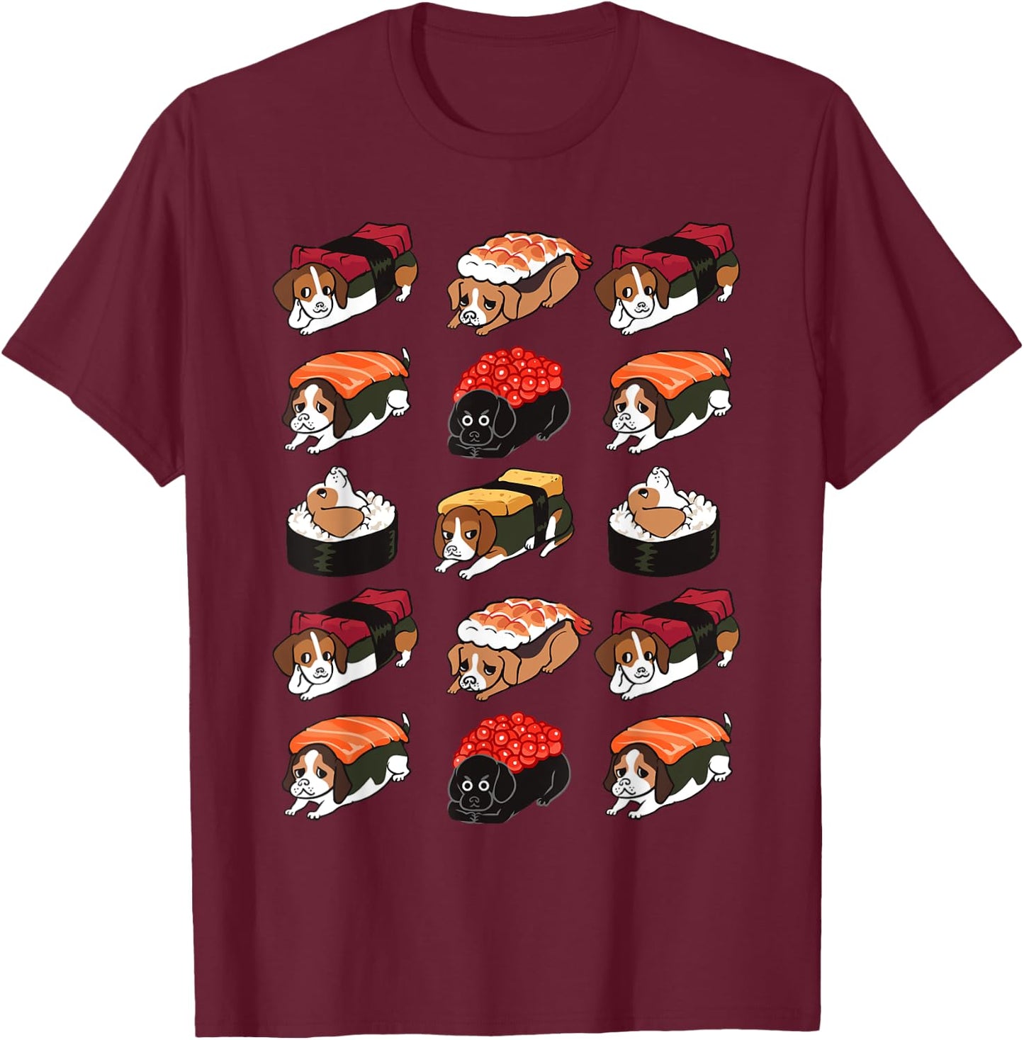 Sushi Beagle Funny T-Shirt - T-Shirt | Maroon