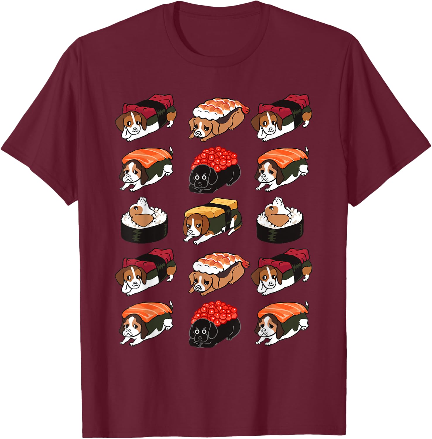 Sushi Beagle Funny T-Shirt - T-Shirt | Maroon