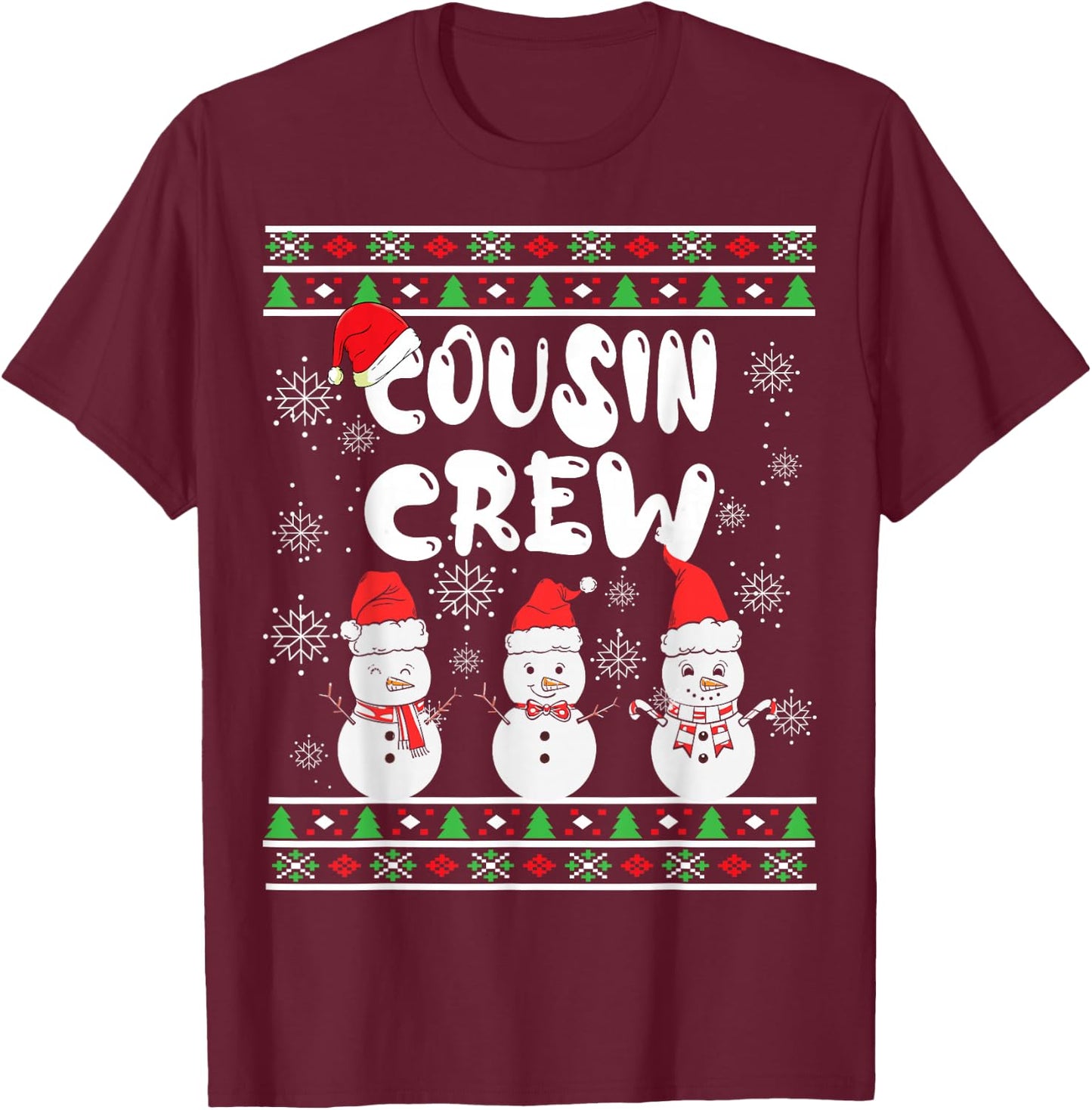 Cousin Crew Christmas Pajamas Snowmen Merry Xmas Family Boys T-Shirt - T-Shirt | Maroon