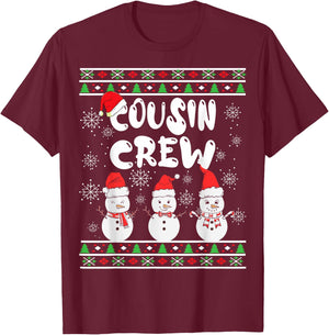 Cousin Crew Christmas Pajamas Snowmen Merry Xmas Family Boys T-Shirt - T-Shirt | Maroon