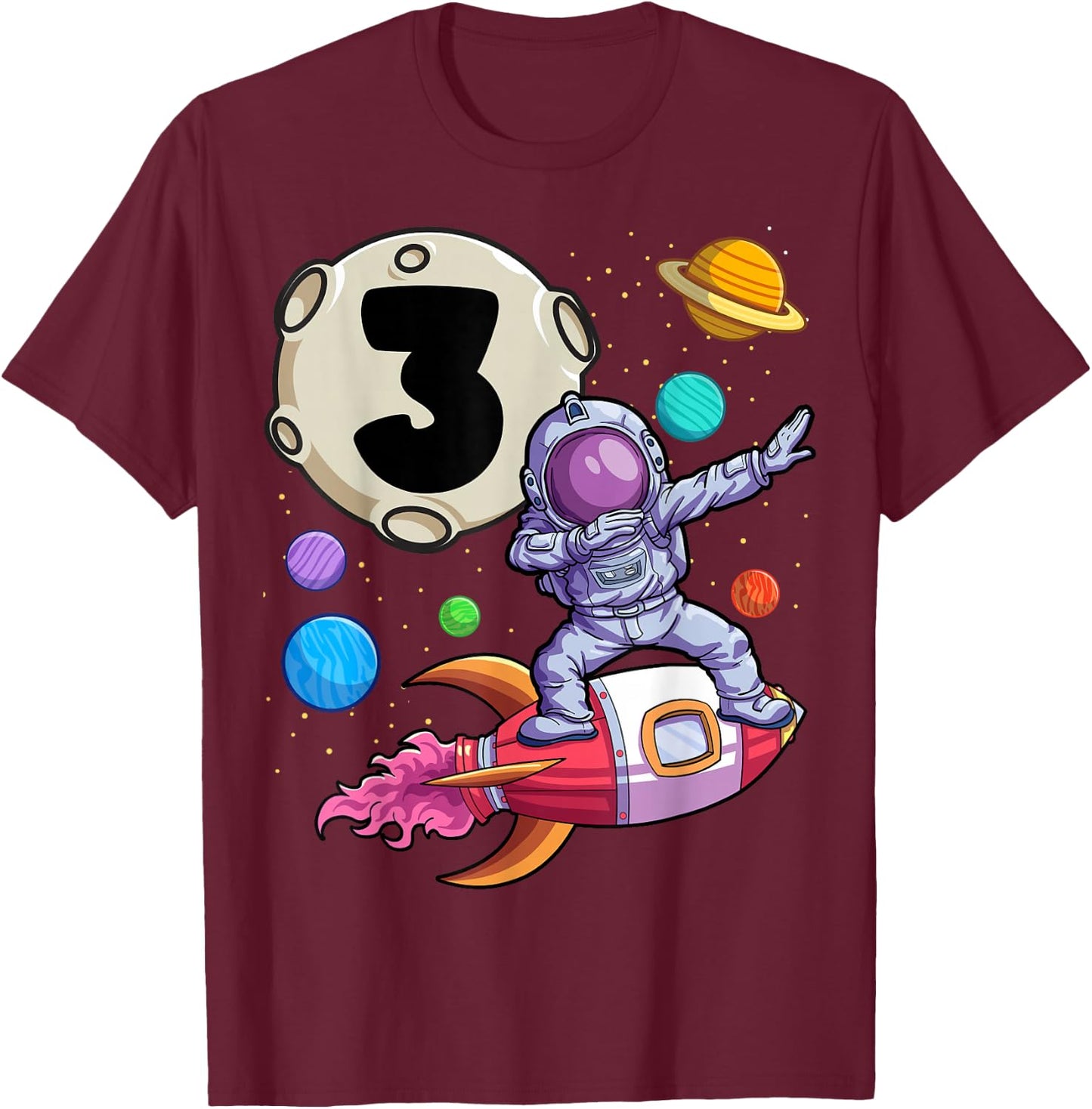 Dabbing Astronaut 3 Yrs Old Birthday Boy Space 3rd Birthday T-Shirt - T-Shirt | Maroon