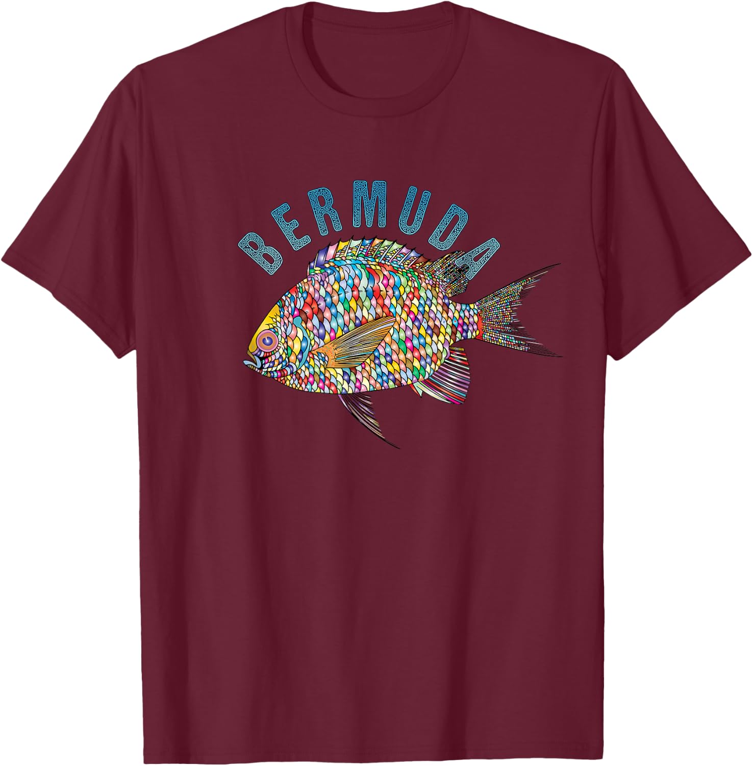 Bermuda Beach Design / Souvenir Illustration T-Shirt - T-Shirt | Maroon
