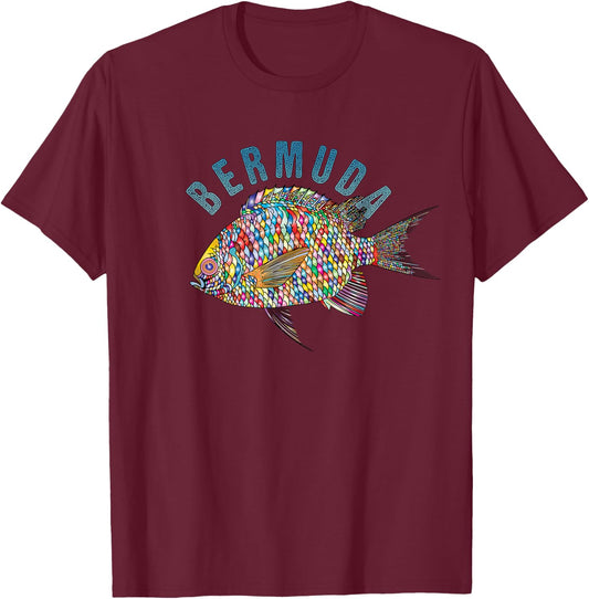 Bermuda Beach Design / Souvenir Illustration T-Shirt - T-Shirt | Maroon