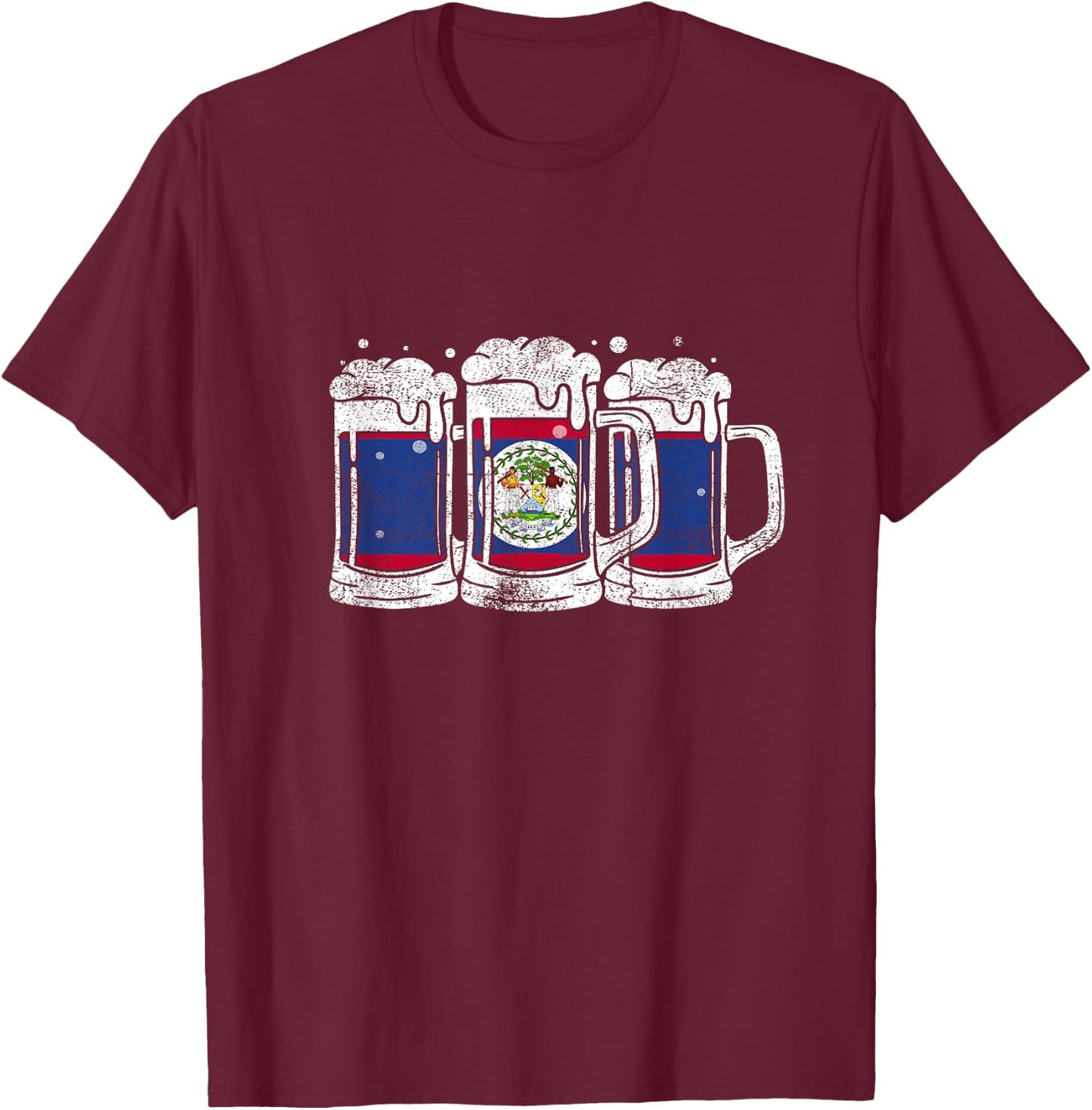 Belize flag and the joy of having some beer T-Shirt - T-Shirt | Maroon