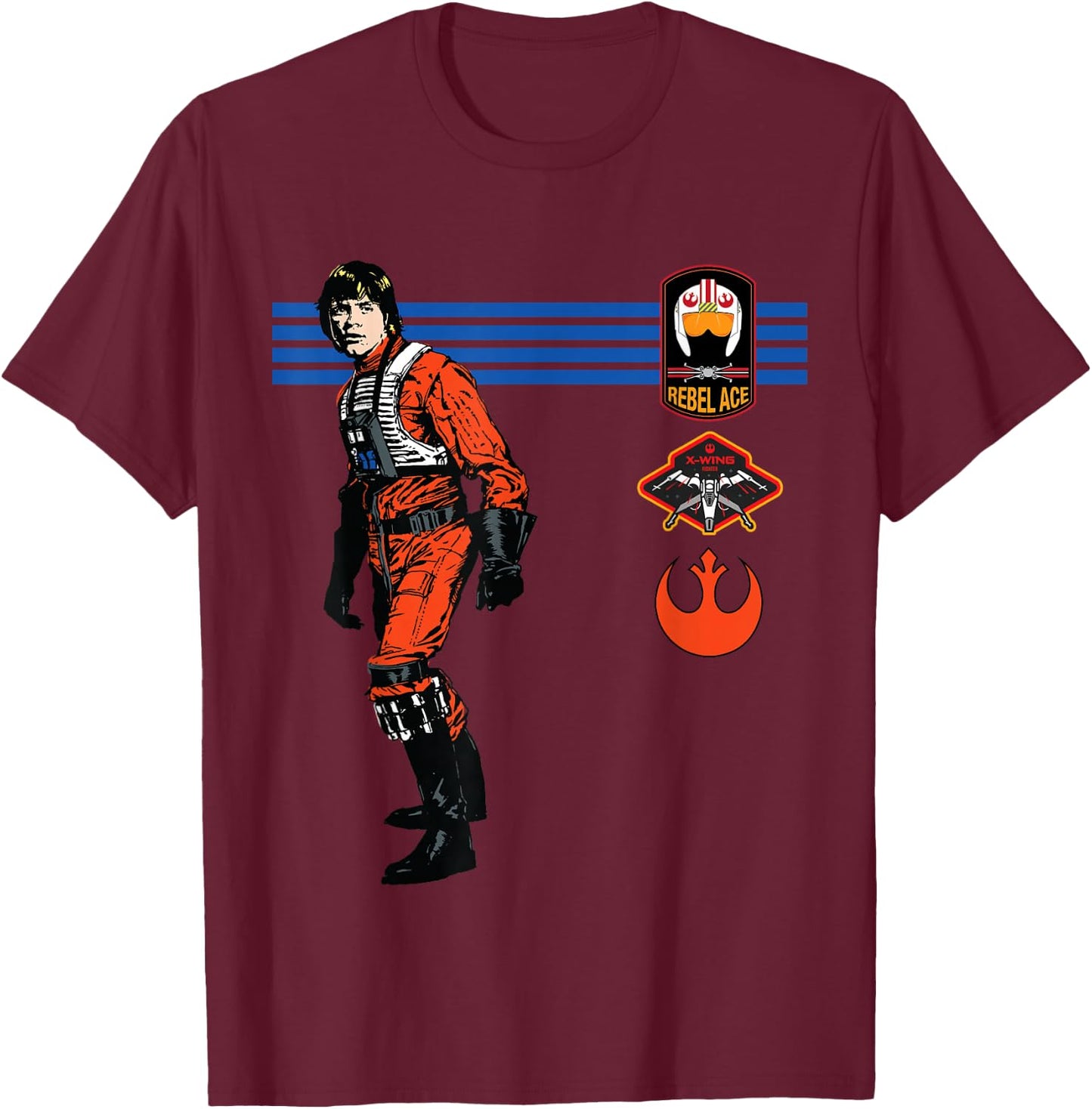 Star Wars Luke Skywalker X-Wing Rebel Pilot Retro T-Shirt - T-Shirt | Maroon