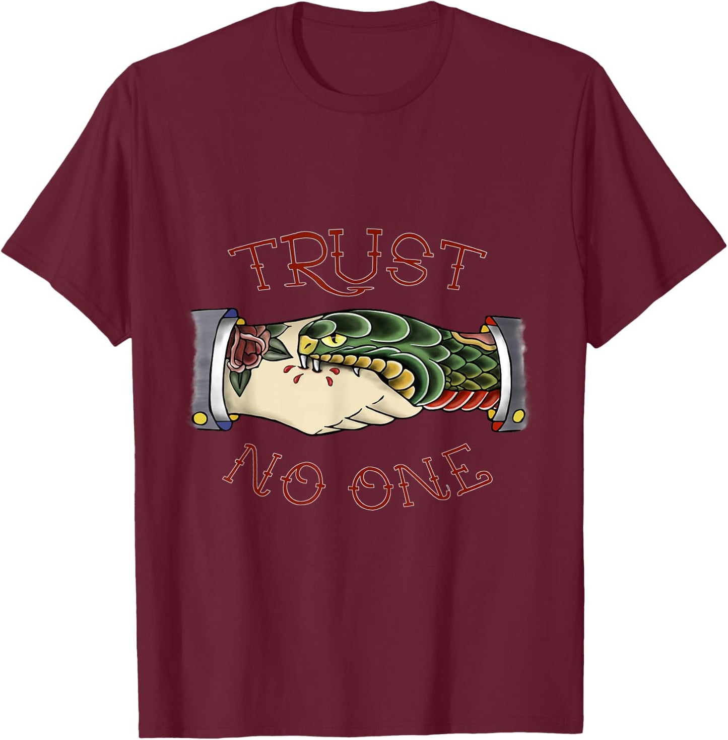 Trust No One - American Traditional Tattoo Small T-Shirt - T-Shirt | Maroon