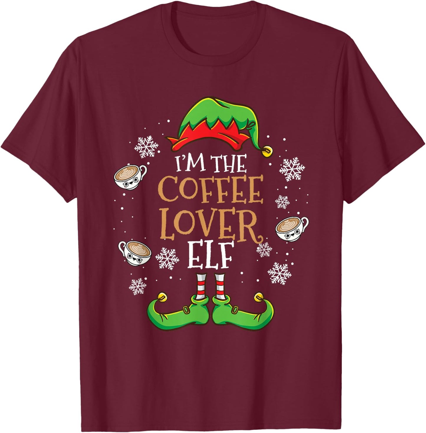 Im The Coffee Lover Elf Christmas T-Shirt - T-Shirt | Maroon