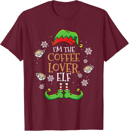 Im The Coffee Lover Elf Christmas T-Shirt - T-Shirt | Maroon