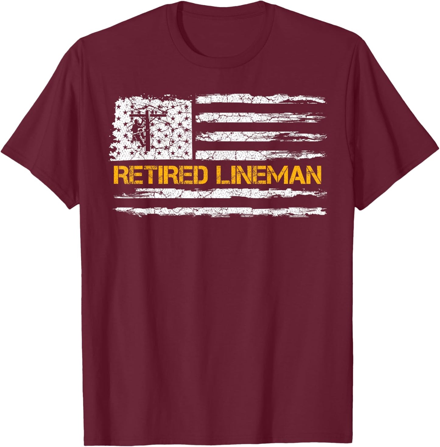 Vintage USA Flag Retired Electric Cable Lineman Retirement T-Shirt - T-Shirt | Maroon