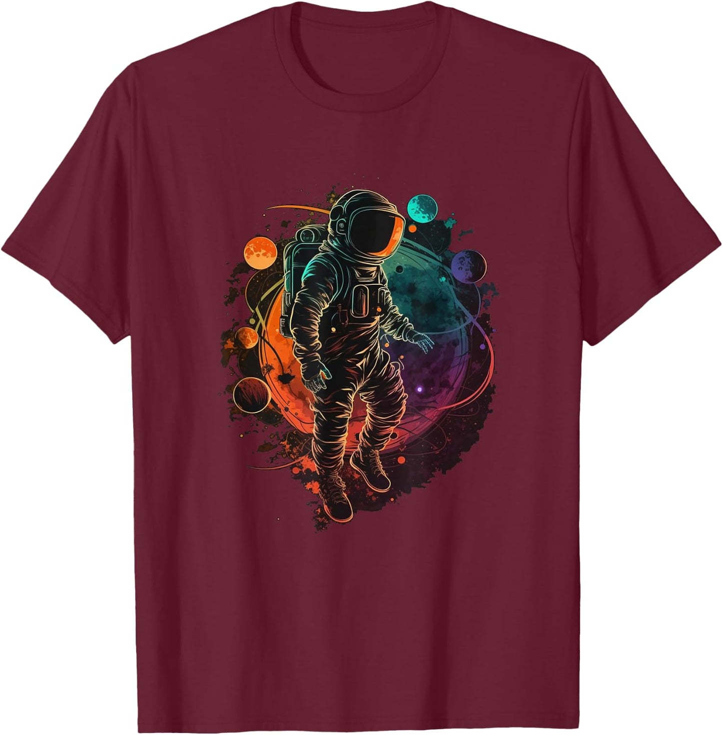 Astronaut Spaceman Universe Planets Galaxy T-Shirt - T-Shirt | Maroon