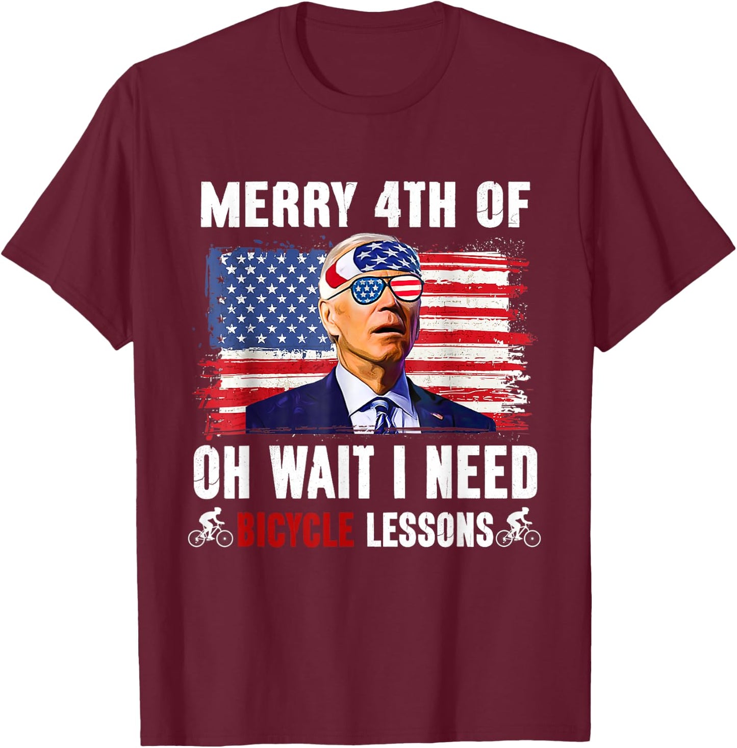 Merry 4th Of July Biden Bike Bicycle Falls Off Funny Men T-Shirt - T-Shirt | Maroon