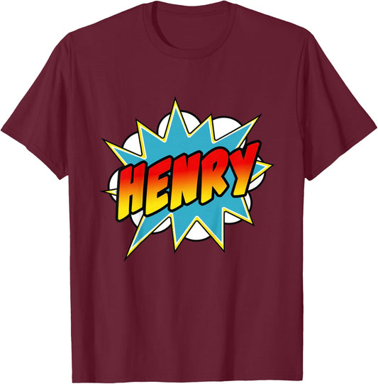Boys Henry Comic Book Superhero Name T-Shirt - T-Shirt | Maroon